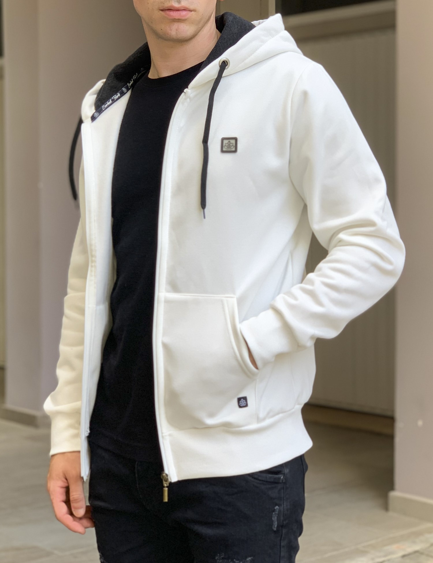 Everbest ανδρική Plus Size λευκή ζακέτα φούτερ 241011W φωτογραφία
